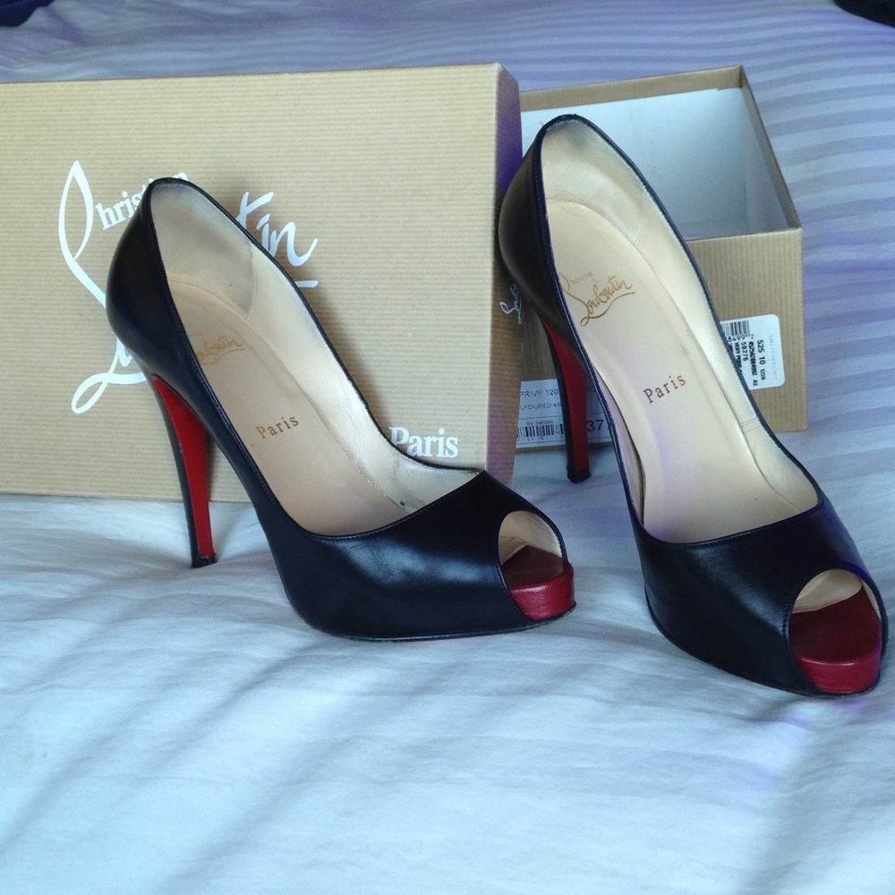Christian Louboutin Black and Red Peep Toe Heels
